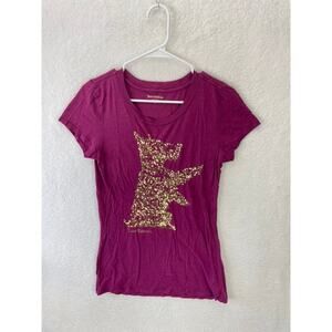 Juicy Couture Graphic T Shirt Women’s M Purple Sequin Embellished Dog Casual Top